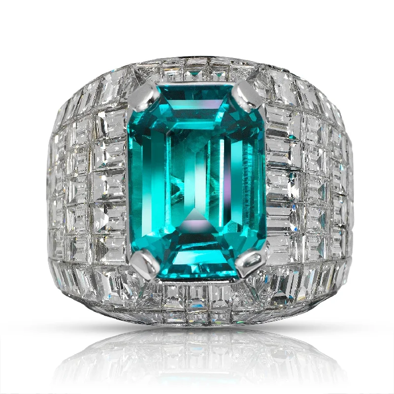 MUZO 30 CARAT MEN’S EMERALD AND DIAMOND CHANDELIER RING 18K WHITE GOLD 7 CT BY MIKE NEKTA