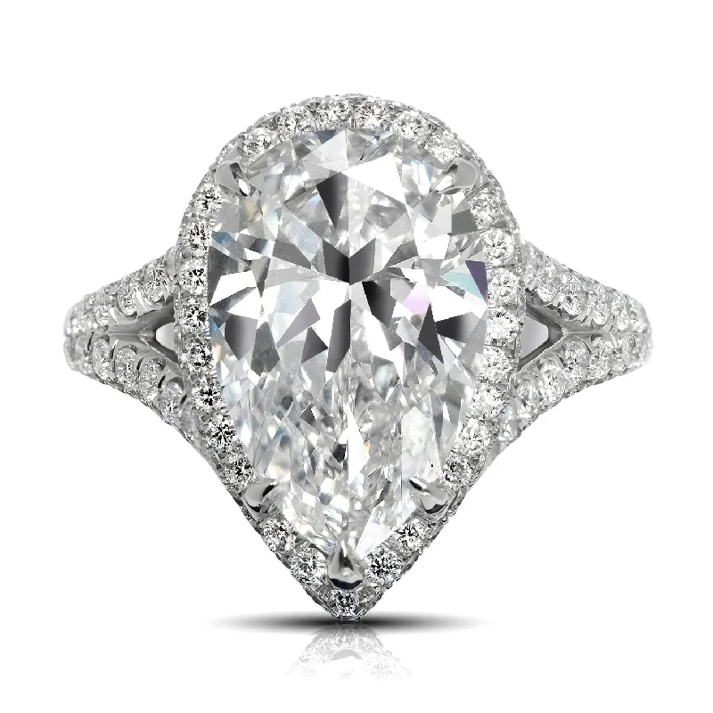 NATALIE 7 CARAT PEAR SHAPE E COLOR INTERNALLY FLAWLESS CLARITY DIAMOND ENGAGEMENT RING PLATINUM GIA CERTIFIED 5 CT E IF BY MIKE NEKTA