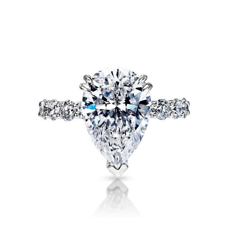 Naya 7 Carats G VVS1 Pear Shape Diamond Engagement Ring in 18k White Gold By Mike Nekta. GIA Certified