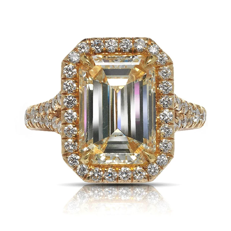 OLGA 5 CARAT EMERALD CUT S COLOR I1 CLARITY DIAMOND ENGAGEMENT RING 18K YELLOW GOLD GIA CERTIFIED 4 CT S BY MIKE NEKTA