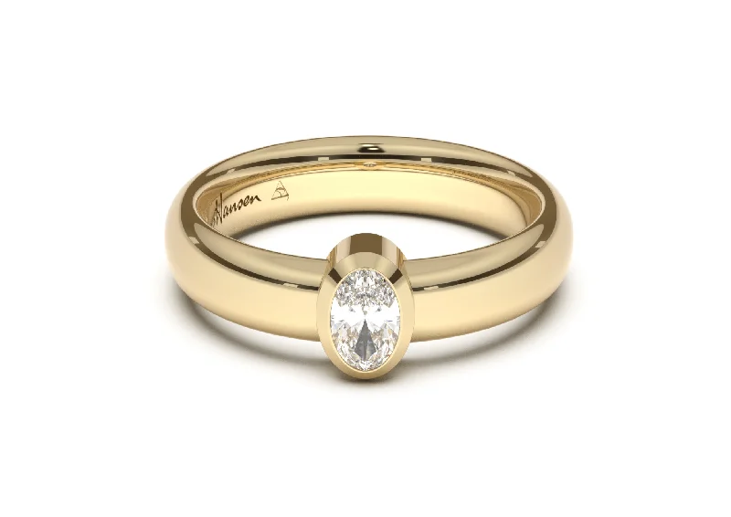 Oval Modern Engagement Ring, Yellow Gold