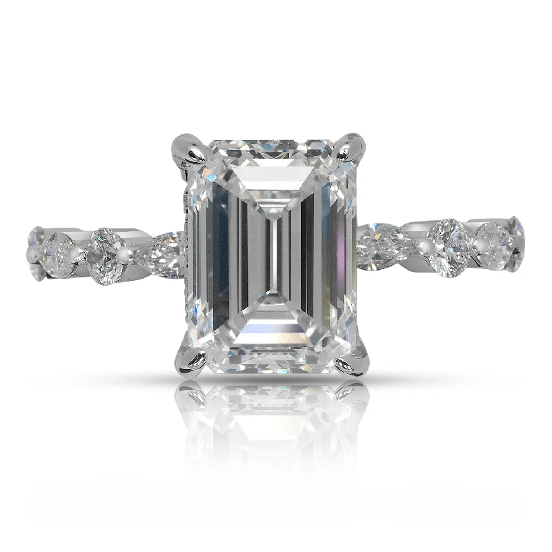 PALI 4 CARAT EMERALD CUT E COLOR VVS2 CLARITY DIAMOND ENGAGEMENT RING 18K WHITE GOLD GIA CERTIFIED 3 CT E VVS2 BY MIKE NEKTA