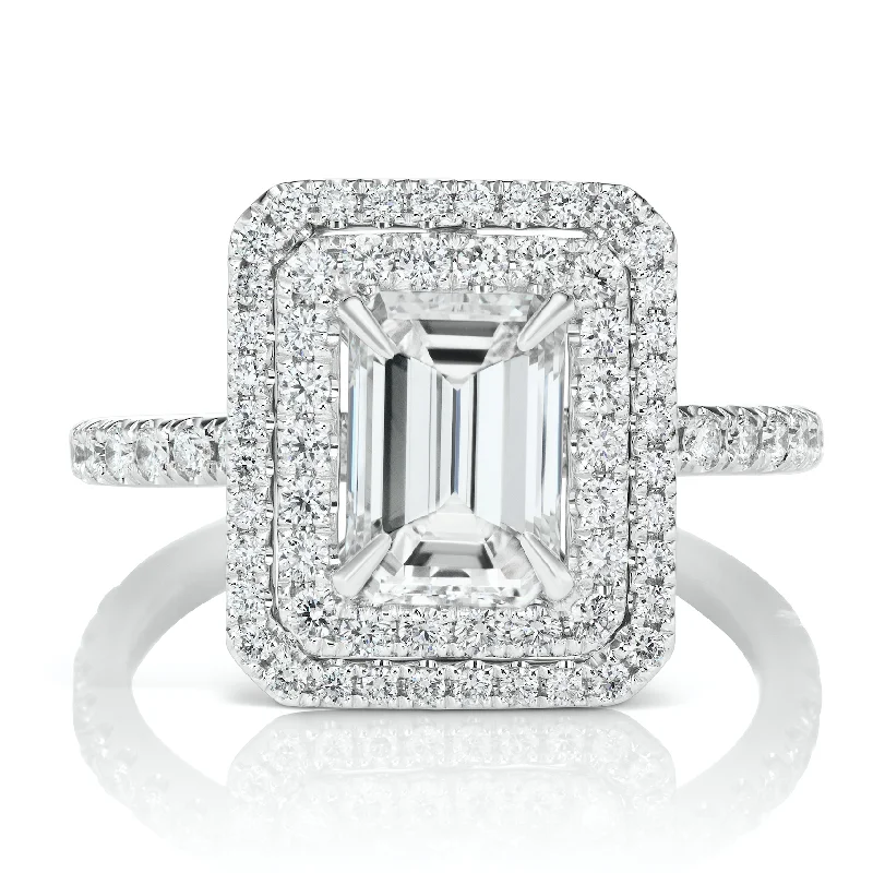 PAOLA 2 CARAT EMERALD CUT H COLOR SI2 CLARITY DIAMOND ENGAGEMENT RING 18K WHITE GOLD GIA CERTIFIED 2 CT H SI2 BY MIKE NEKTA