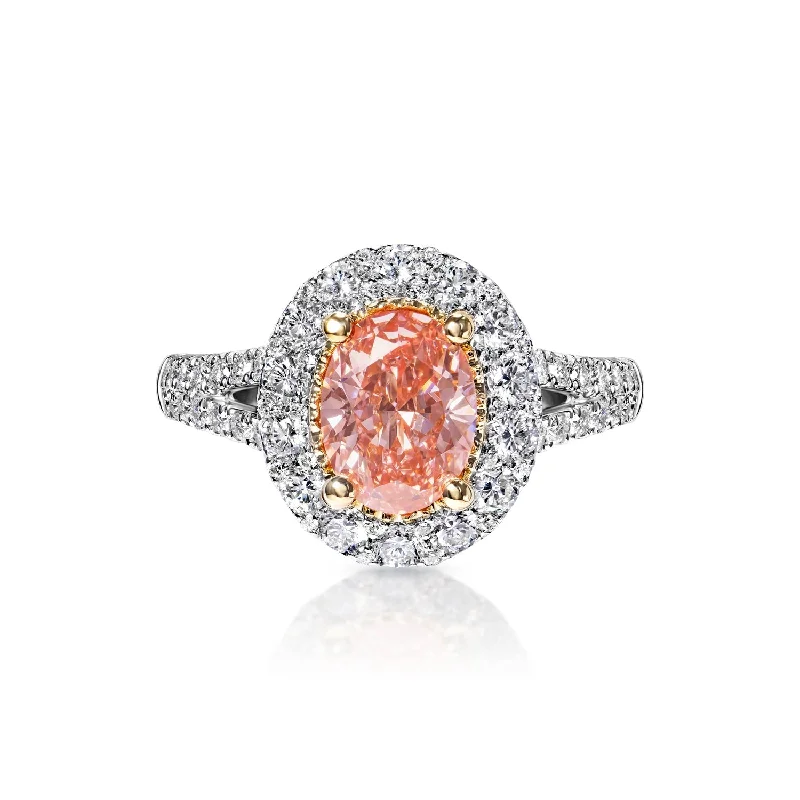 Pearl 2 Carat Fancy Vivid Pink VS1 Oval Cut Diamond Engagement Ring in 18k White Gold