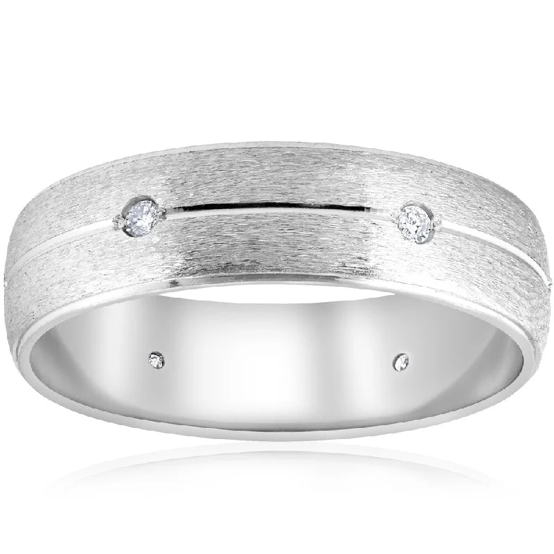 Pompeii3 14k White Gold 1/4 ct TDW Mens Brushed Wedding Ring (H-I,I1-I2)