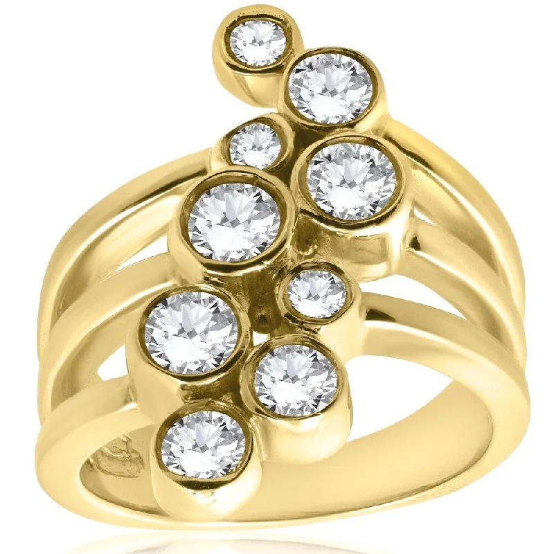 Pompeii3 14K Yellow Gold 1 ct TDW Diamond Right Hand Journey Bezel Ring - White