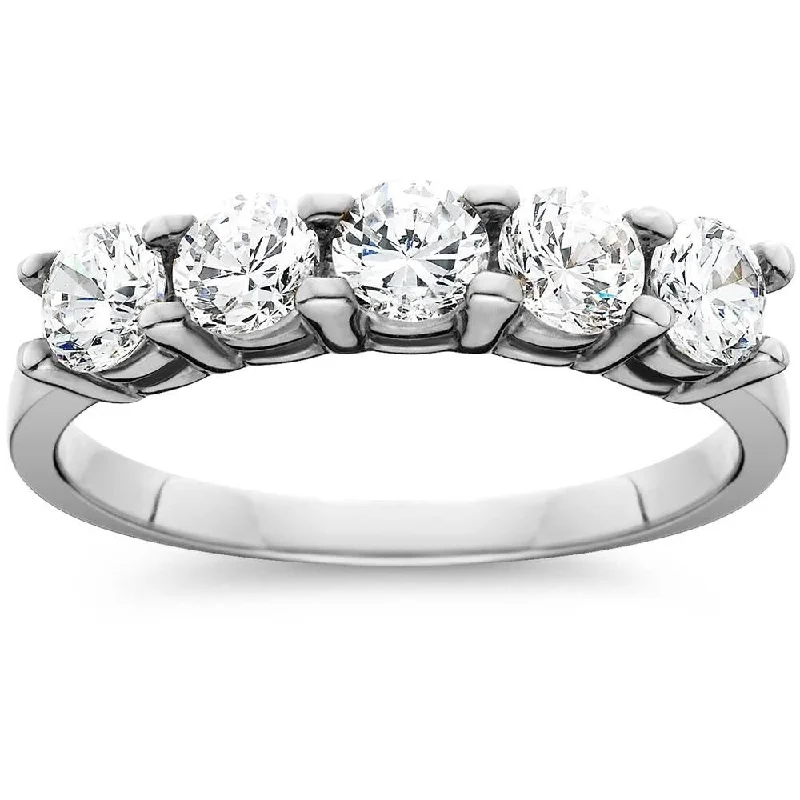 Pompeii3 Platinum 1 1 /4ct TDW Diamond Wedding Ring Five Stone Womens Anniversary Band