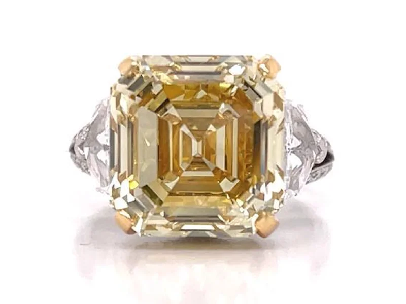 RAYO 11 CARAT ASSCHER CUT NATURAL FANCY YELLOW DIAMOND ENGAGEMENT RING 18K GOLD GIA CERTIFIED 10 CT FBY VVS2 BY MIKE NEKTA