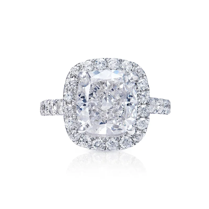 Remi 6 Carat G Internally Flawless Cushion Cut Diamond Engagement Ring in 18k White Gold. GIA Certified 5Ct￼ G IF