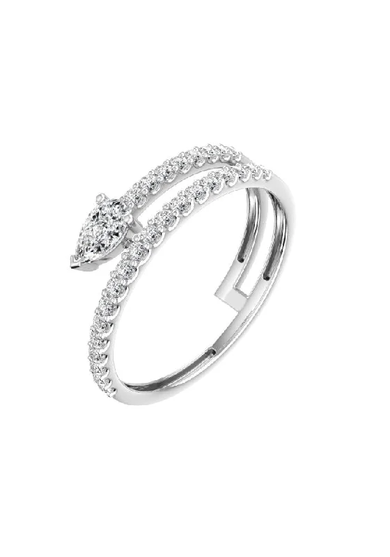 Double Pear Pave 18K Whitegold Ring w. Lab-Grown Diamonds