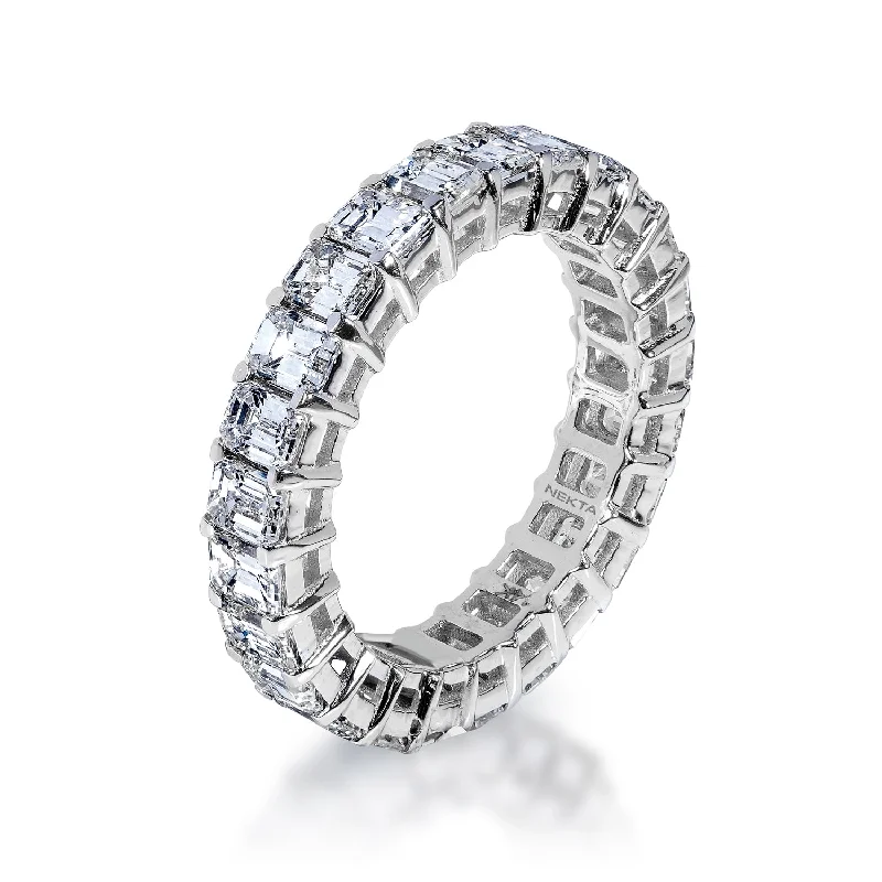 Rhea 4 Carat Emerald Cut Diamond Eternity Band in 14k White Gold Shared Prong