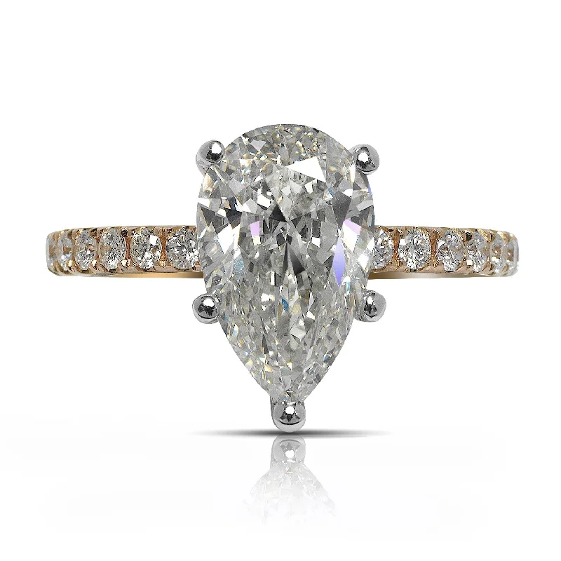 RIA 3 CARAT PEAR SHAPE J COLOR VS1 CLARITY DIAMOND ENGAGEMENT RING 18K YELLOW GOLD GIA CERTIFIED 3 CT J VS1 BY MIKE NEKTA