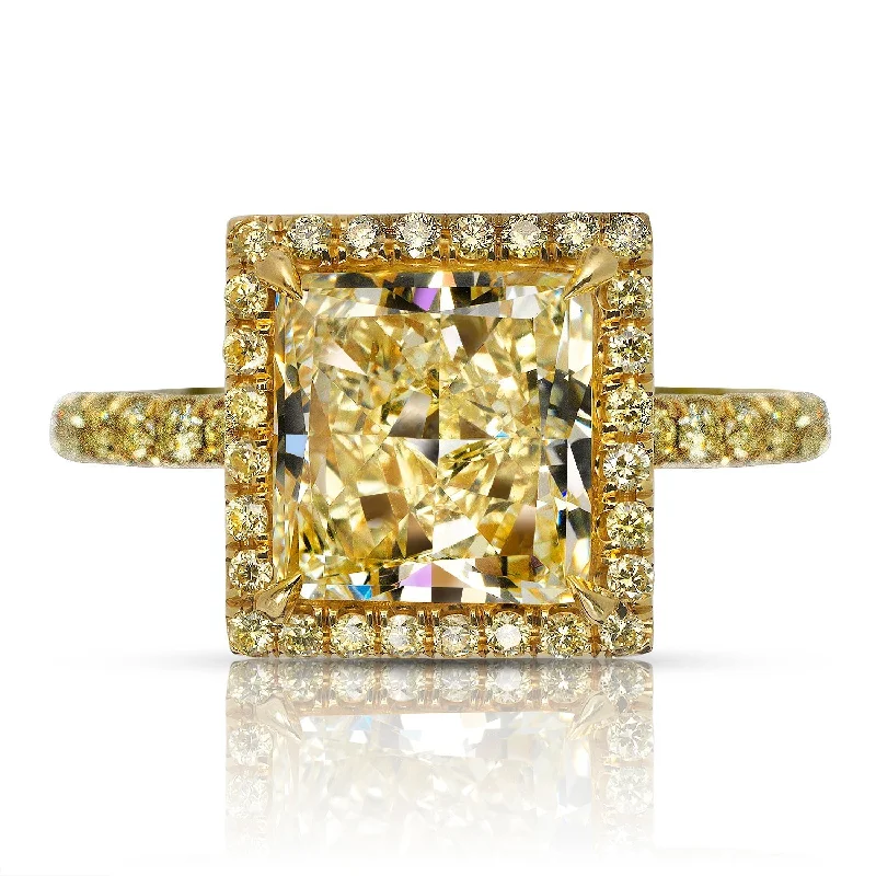 RIKER 4 Carat Princess Cut Yellow Clarity Diamond Engagement Ring in 18K Yellow Gold GIA CERTIFIED 4 Ct VS2 BY MIKE NEKTA