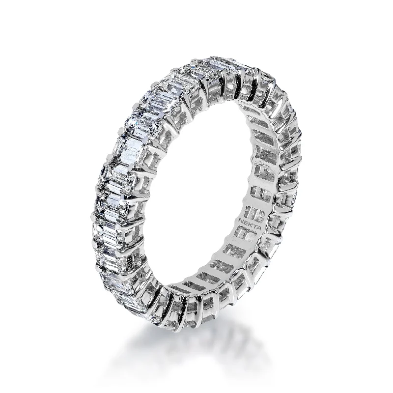 Rylie 4 Carat Emerald Cut Diamond Eternity Ring in 14k White Gold Shared Prong