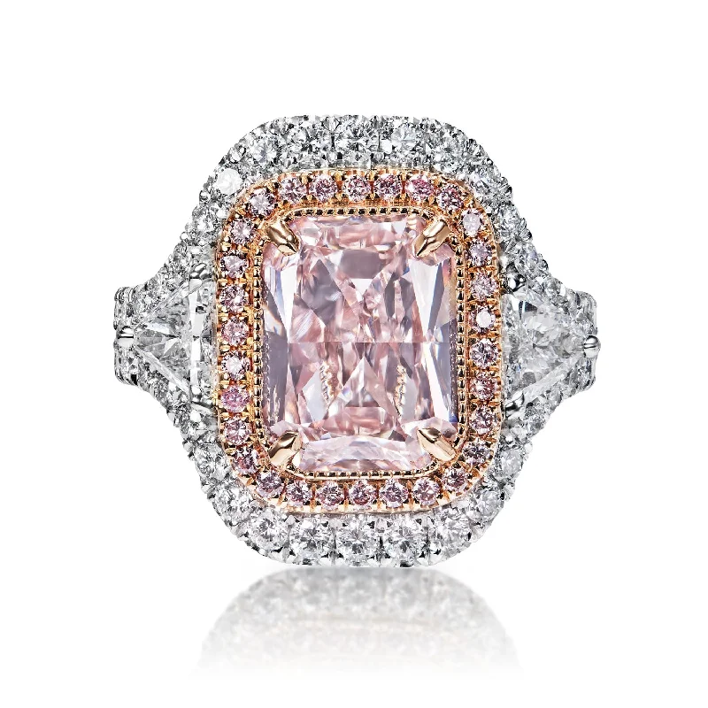 Savannah 5 Carat Light Pink SI2 Radiant Cut Diamond Engagement Ring in Platinum GIA Certified by Mike Nekta NYC