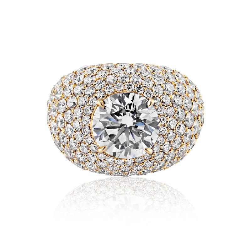 Shawn 16 Carat K VS2 Round Brilliant Diamond Chandelier Engagement Ring in 18k Yellow Gold GIA Certified For Men