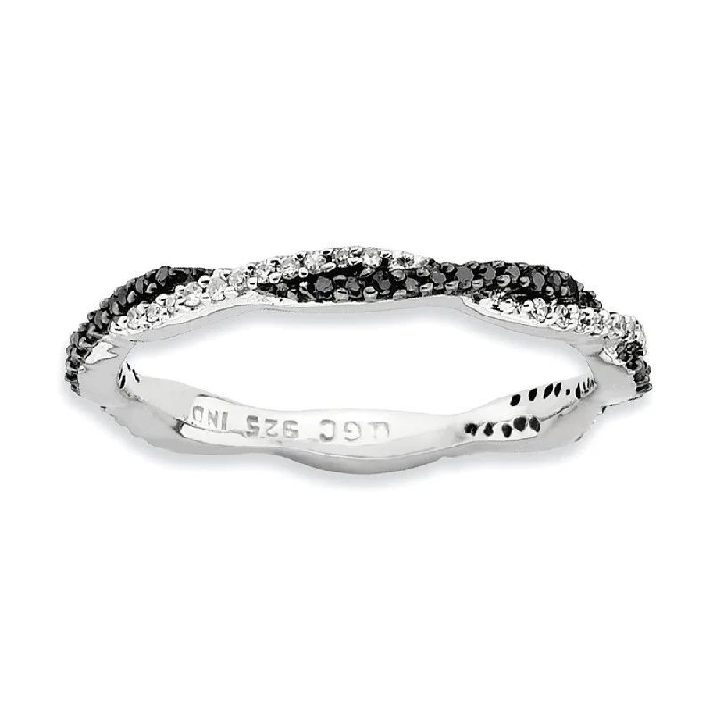 Stackable Two-tone 1/4 Ctw HI/I3 Diamond Rhodium Plated Silver Band