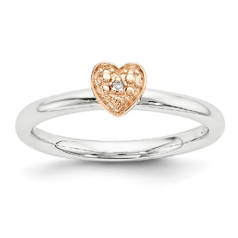 Sterling Silver Stackable 1/2pt H-I Diamond 5mm Rose Tone Heart Ring