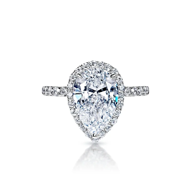 Sunny 4 Carat D VVS2 Pear Shape Diamond Engagement Ring in Platinum By Mike Nekta. GIA Certified