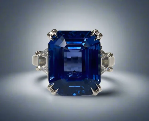 Taytum 11.38 Carats Sapphire Emerald Cut Gemstone Ring in Platinum By Mike Nekta NYC