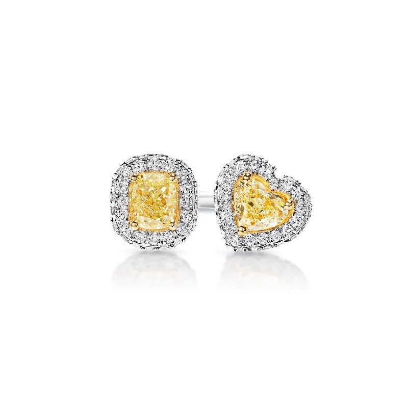 Vanessa 3 Carat Yellow Combine Mix Shape Diamond Engagement Toi Et Moi Ring in 18k White Gold