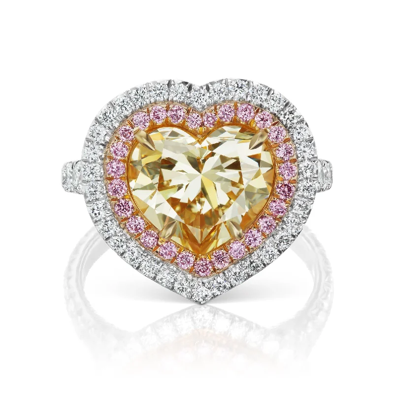 VENUS 6 CARAT YELLOW DIAMOND HEART SHAPED DIAMOND HALO ENGAGEMENT RING PLATINUM & 18K GOLD BY MIKE NEKTA