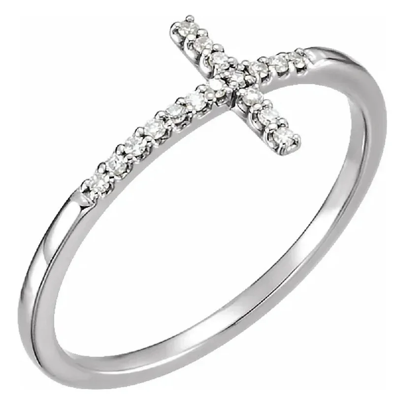 White Gold Sideways Cross Diamond Ring