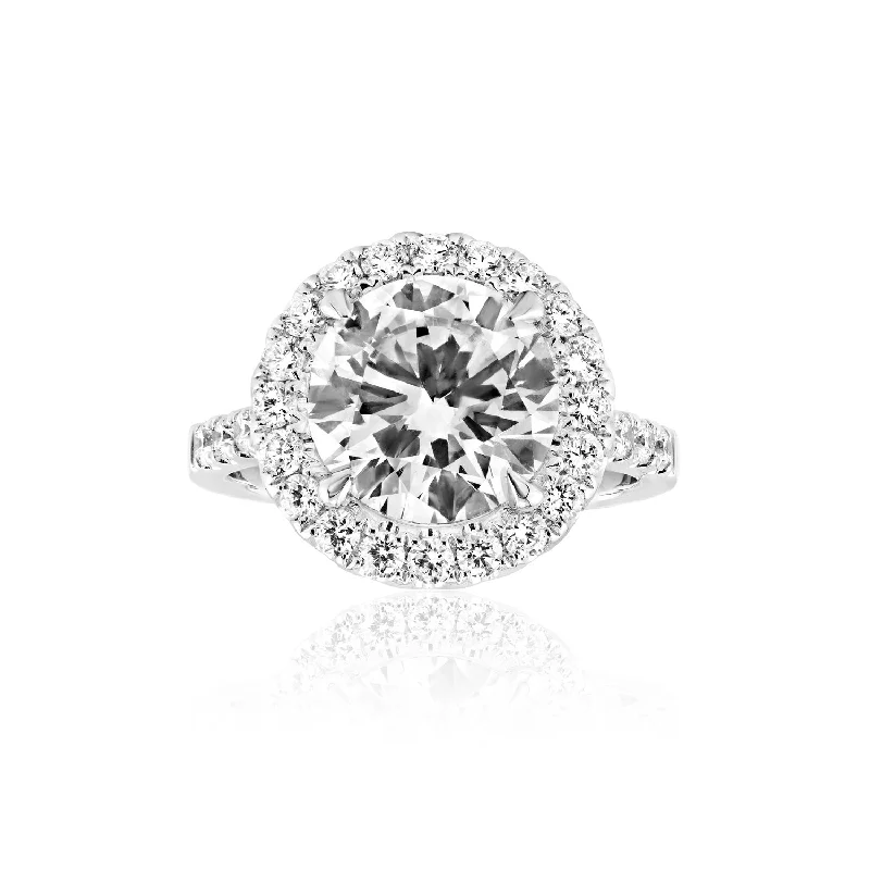 ZETA 5 CARAT ROUND CUT E COLOR VS2 CLARITY HALO DIAMOND ENGAGEMENT RING 18K WHITE GOLD CERTIFIED 4 CT E VS2 BY MIKE NEKTA