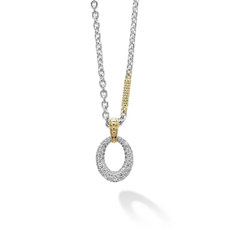 Two Tone Oval Diamond Pendant Necklace