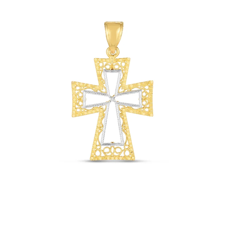 14K Two-tone Cross Pendant