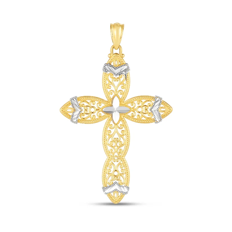 14K Two-tone Cross Pendant