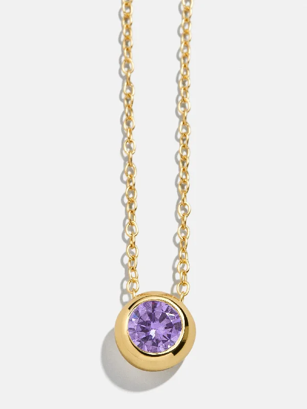 18K Gold Birthstone Pendant Necklace - Light Amethyst