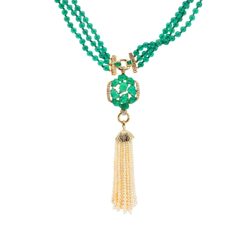 Cartier French chrysoprase pearl diamond 18k yellow gold necklace