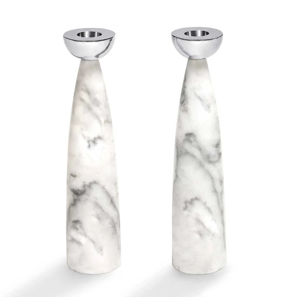 Coluna Candle Holders, Marble & Silver, Set of 2