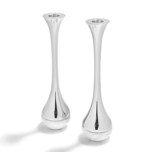 Coluna Dual Candleholders Marble & Silver, Set of 2