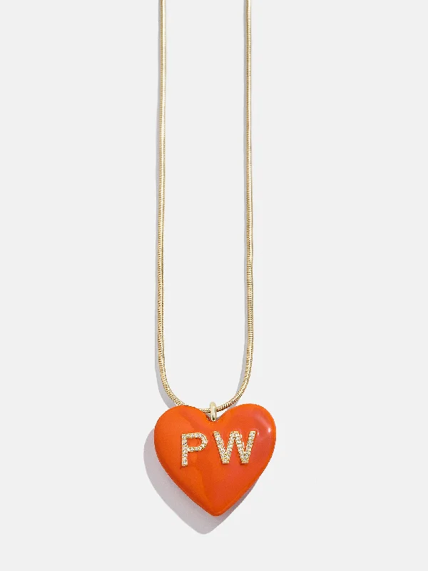 Custom Initial Enamel Heart Pendant Necklace - Orange