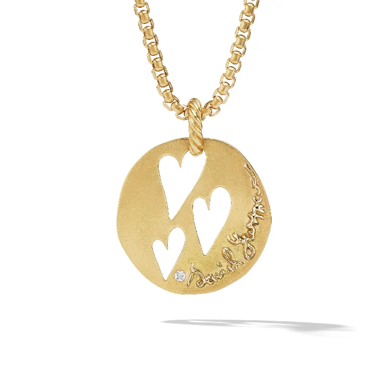 DY Elements Open Hearts Pendant in 18K Yellow Gold with Diamond