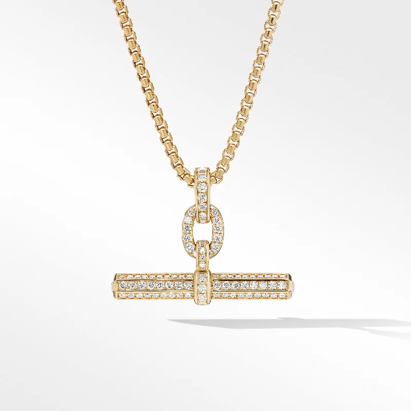 Lexington E/W Barrel Pendant in 18K Yellow Gold with Full Pave Diamonds