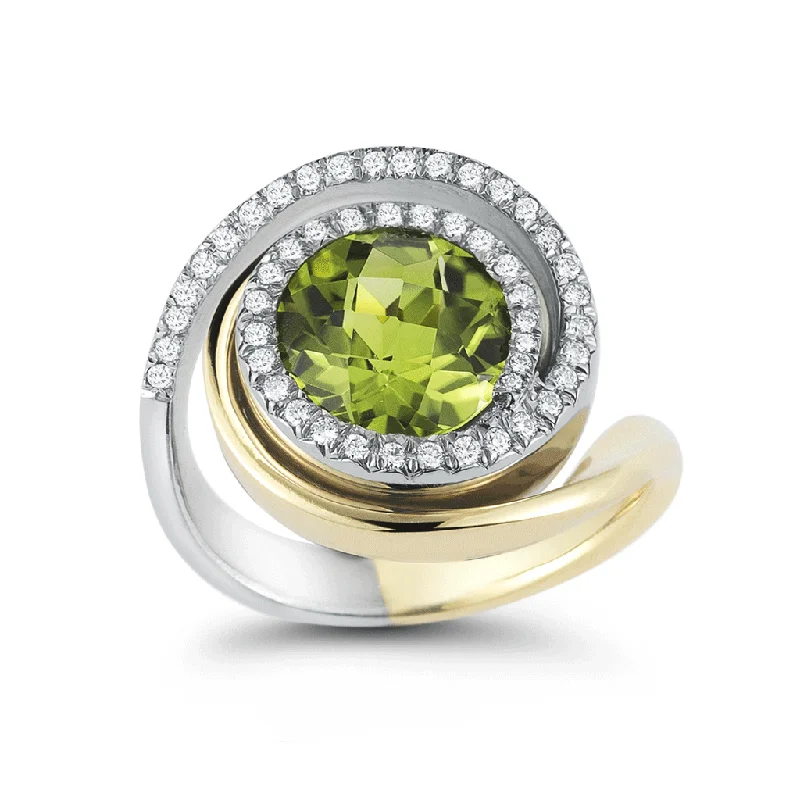 Peridot and Diamond Two Toned Ring