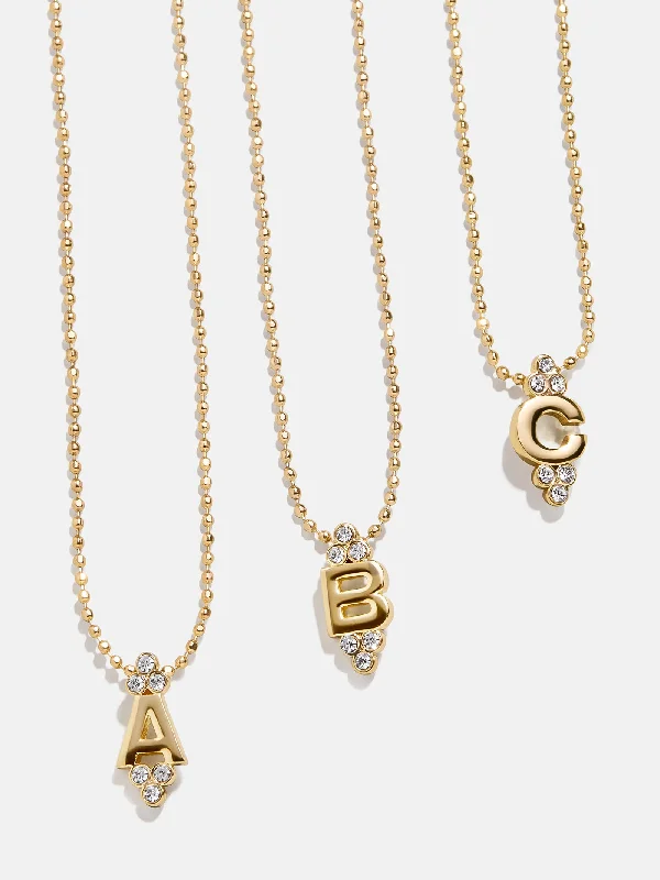 Initial Triad Necklace - Gold/Pavé