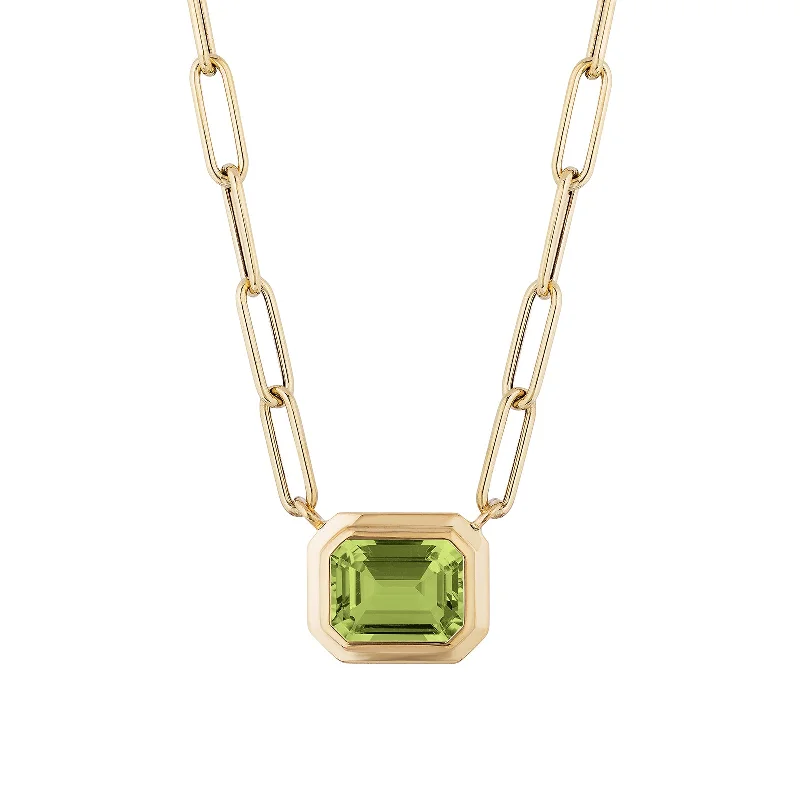 Peridot Emerald Cut East West Pendant