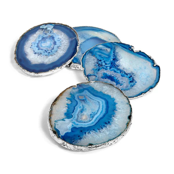 Lumino Coasters, Azure Agate & Silver, Set of 4