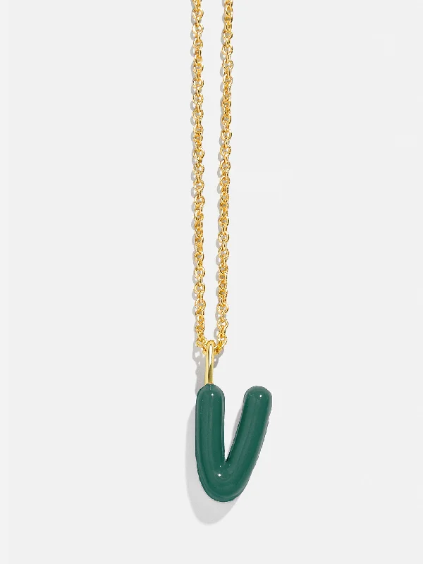 Mini Bubble Initial Necklace - Dark Green