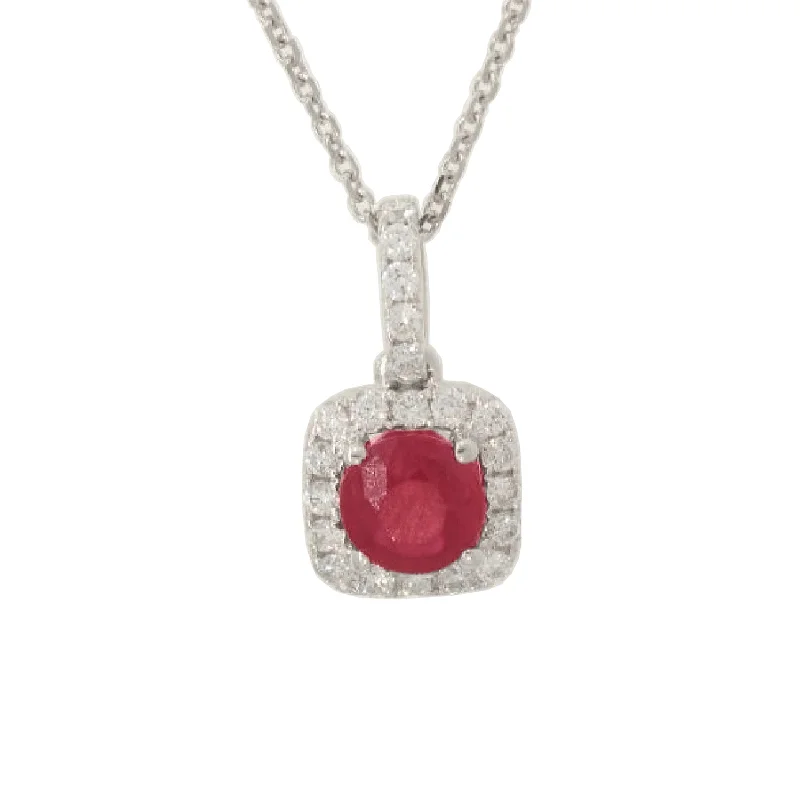 Ruby & Diamond Cushion Halo Pendant