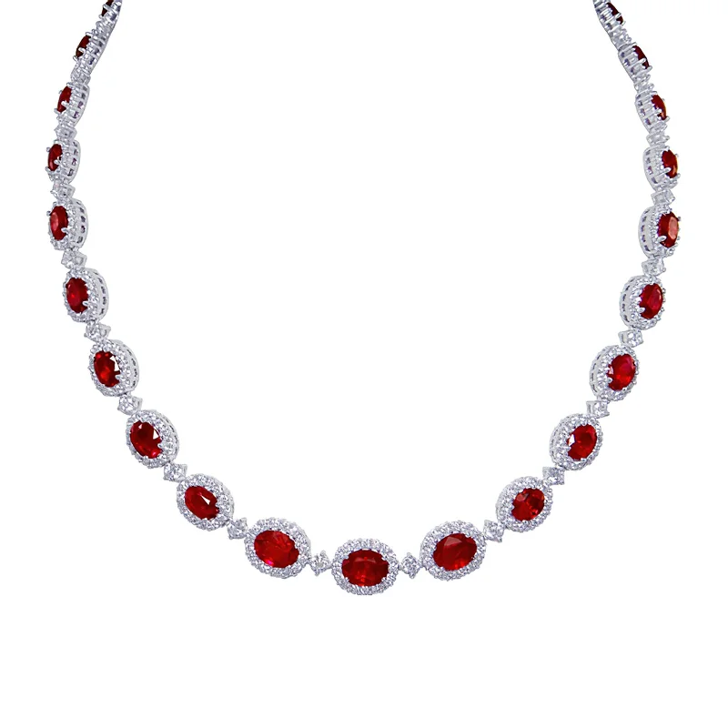 Ruby & Diamond Graduated Halo Necklace