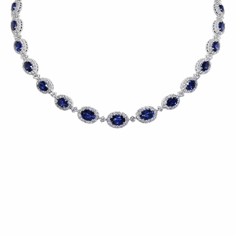 Sri Lanka Blue Sapphire & Diamond Graduated Halo Necklace