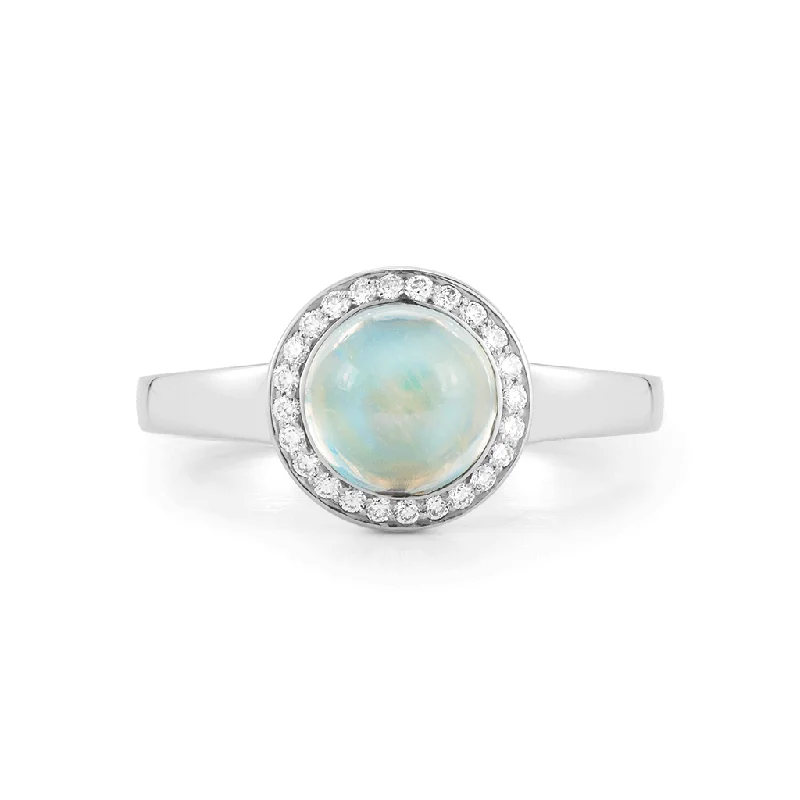 Steller Rainbow Moonstone and Diamond Ring