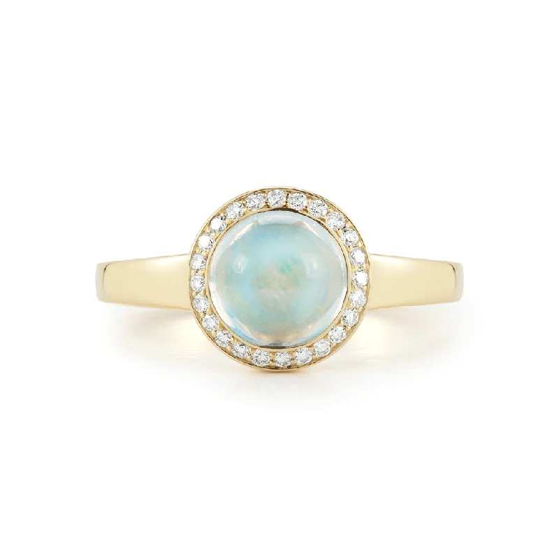 Steller Rainbow Moonstone and Diamond Ring