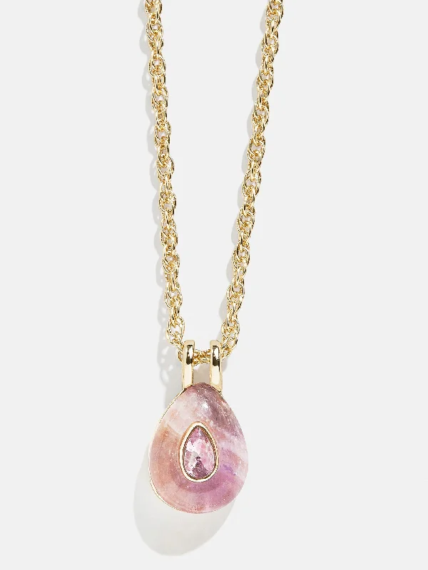 Semi-Precious Teardrop Birthstone Necklace - Light Amethyst