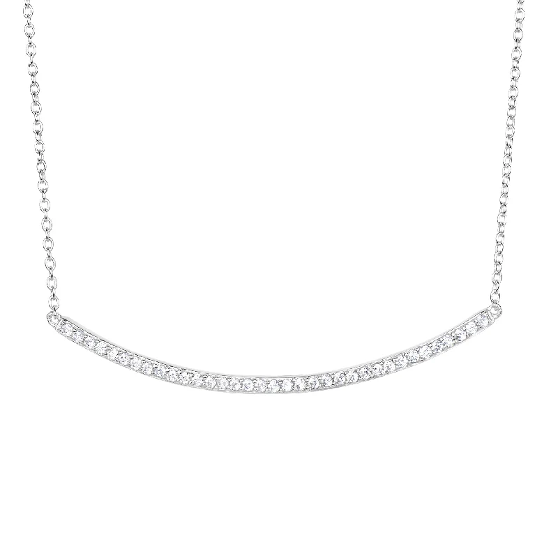 Silver CZ Curved Bar Necklace